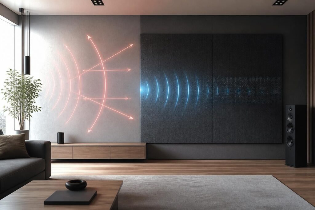 découvrez comment un panneau acoustique améliore l'absorption des échos pour optimiser le confort sonore dans une pièce.