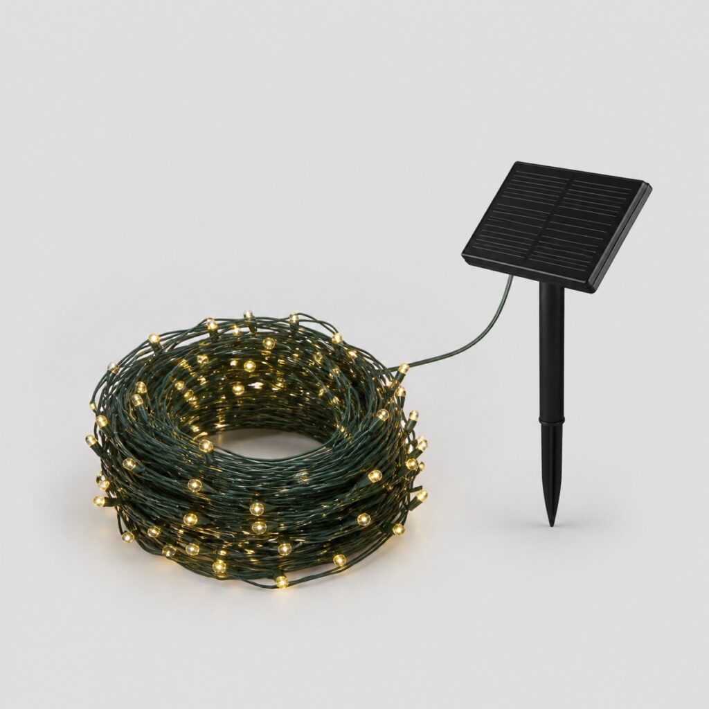 Guirlande solaire de jardin, long fil vert à LED blanc chaud, fond clair
