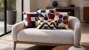 découvrez comment l'association des coussins à motifs géométriques dynamise visuellement votre assise principale, apportant style et modernité à votre intérieur.